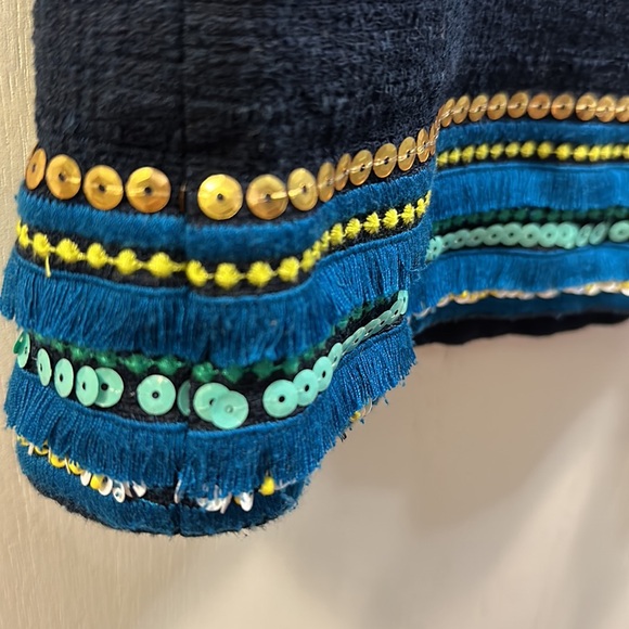 Talbots Womens Pencil Skirt SZ 8 Navy Blue Sequin Fringe Embellished Knee Length - Picture 11 of 13